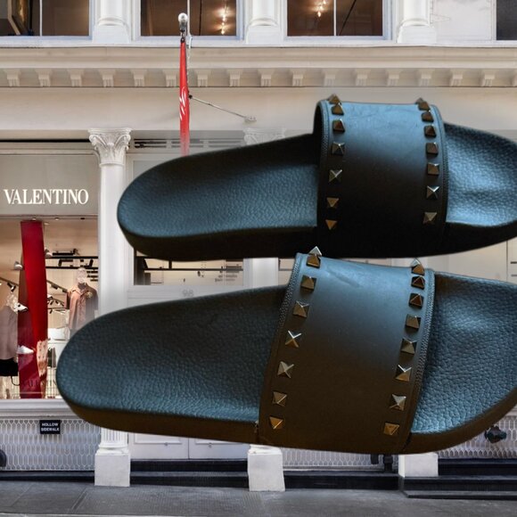 Men's Valentino Slides size 12 Black Studded - Picture 4 of 5